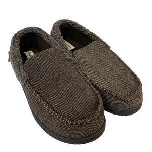New In Box Dearfoams Mens XL 13-14 Brown Tweed Memory Foam Washable Slippers